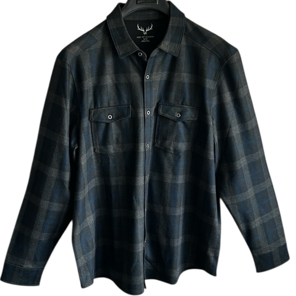 Age of Wisdom Plaid Flannel Stretch Knit Shirt With Two Chest Pockets XL - Picture 3 of 11